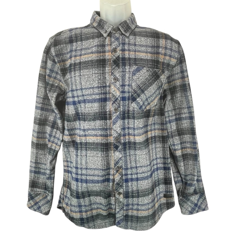 Outpost Makers Men’s Large Flannel Button Down Gray Blue‎ Plaid Cotton